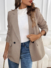 Aurohaya Women's Elegant Plaid Blazer with Buttons and Pockets Long Sleeve Casual Jacket